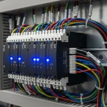 Automate programmable maison installé sur tableau électrique avec modules domotiques