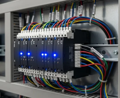 Automate programmable maison installé sur tableau électrique avec modules domotiques