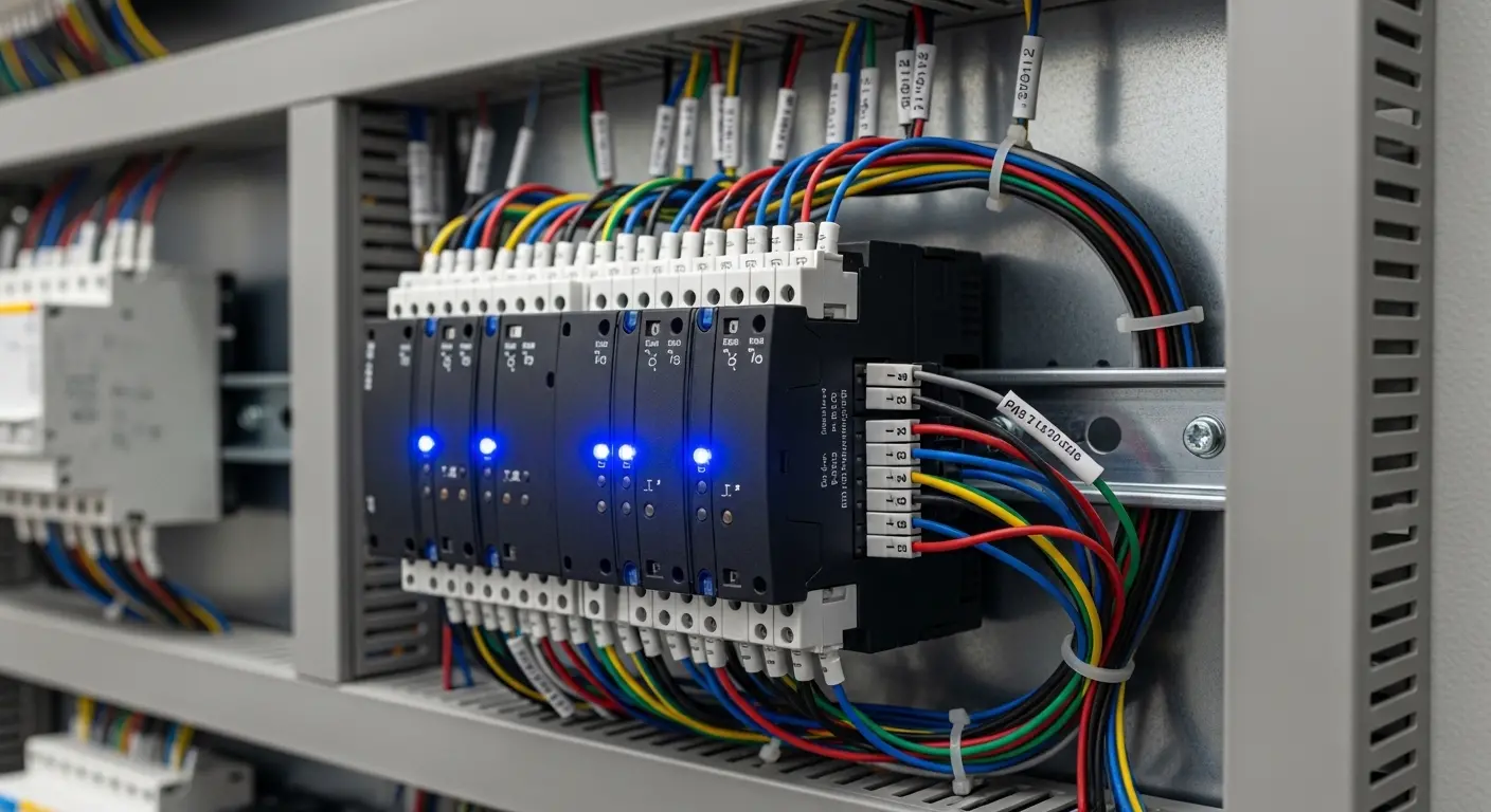 Automate programmable maison installé sur tableau électrique avec modules domotiques