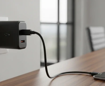 Chargeur de téléphone portable branché en permanence à une prise électrique