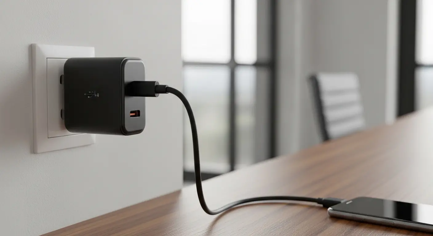 Chargeur de téléphone portable branché en permanence à une prise électrique