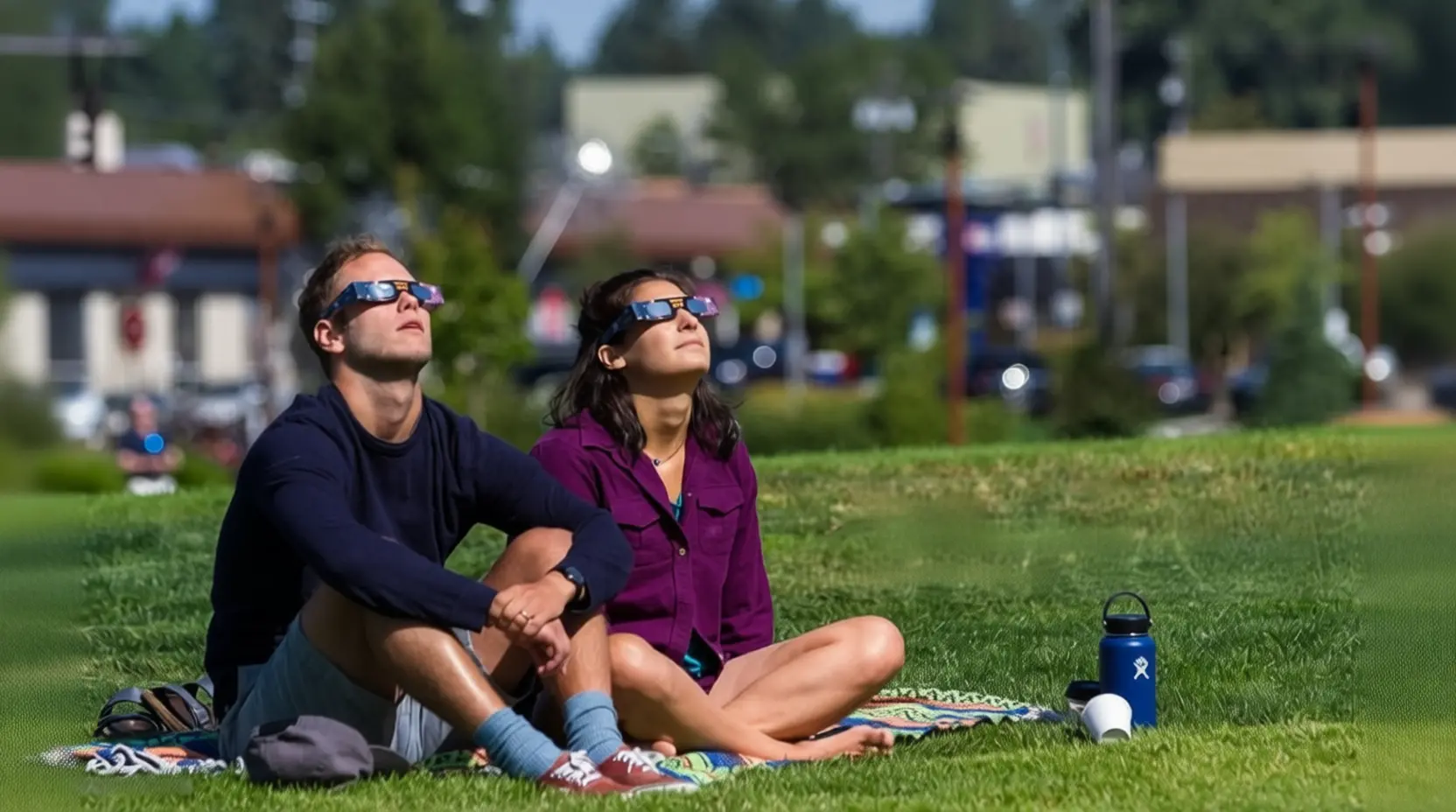 Famille observant ensemble l'éclipse solaire 2026 dans un jardin avec lunettes de protection