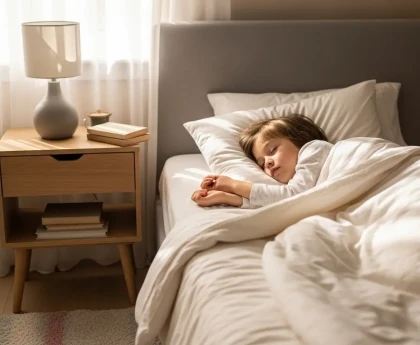 Enfant qui dort paisiblement dans sa chambre préparée pour un bon sommeil à la rentrée