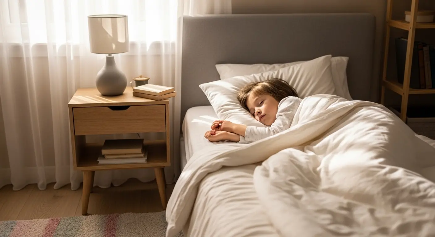 Enfant qui dort paisiblement dans sa chambre préparée pour un bon sommeil à la rentrée