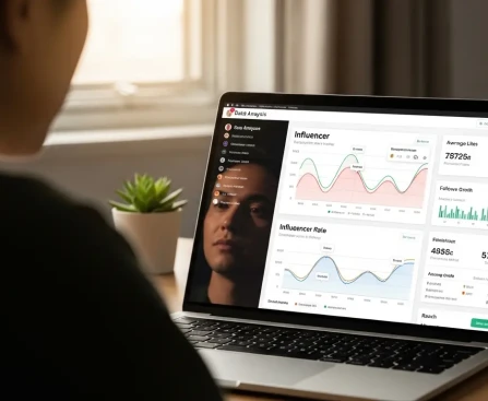 Interface d'un outil d'analyse de profil influenceur montrant des métriques d'engagement et de crédibilité d'audience