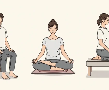 Différentes positions de méditation : chaise, tailleur et seiza sur coussin