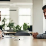 Candidat qui garde son calme face au silence d'un recruteur en entretien d'embauche