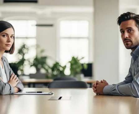 Candidat qui garde son calme face au silence d'un recruteur en entretien d'embauche