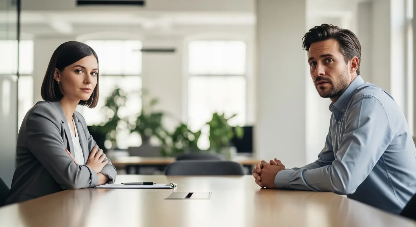 Candidat qui garde son calme face au silence d'un recruteur en entretien d'embauche