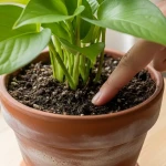 Plante verte en pot avec terre partiellement sèche pour illustrer le diagnostic de l'arrosage des plantes d'intérieur
