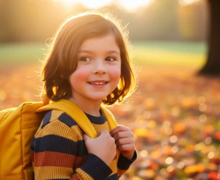 Enfant souriant avec son cartable prêt pour la rentrée scolaire sans stress