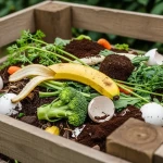 Peau de banane découpée en morceaux sur une planche, prête à être utilisée comme engrais au jardin
