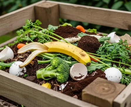 Peau de banane découpée en morceaux sur une planche, prête à être utilisée comme engrais au jardin