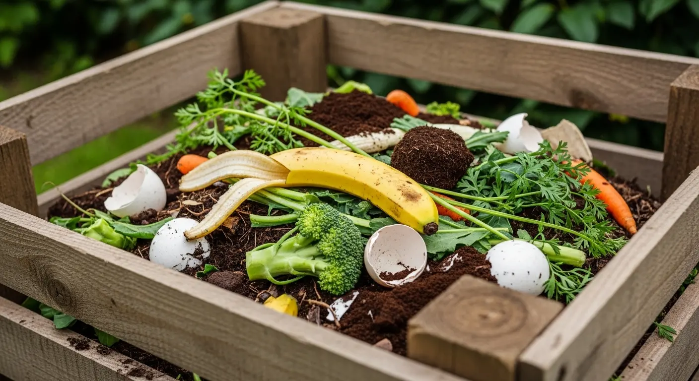 Peau de banane découpée en morceaux sur une planche, prête à être utilisée comme engrais au jardin