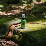 Se protéger des aoûtats en randonnée : spray répulsif naturel et chaussettes montantes portés lors d'une balade en forêt